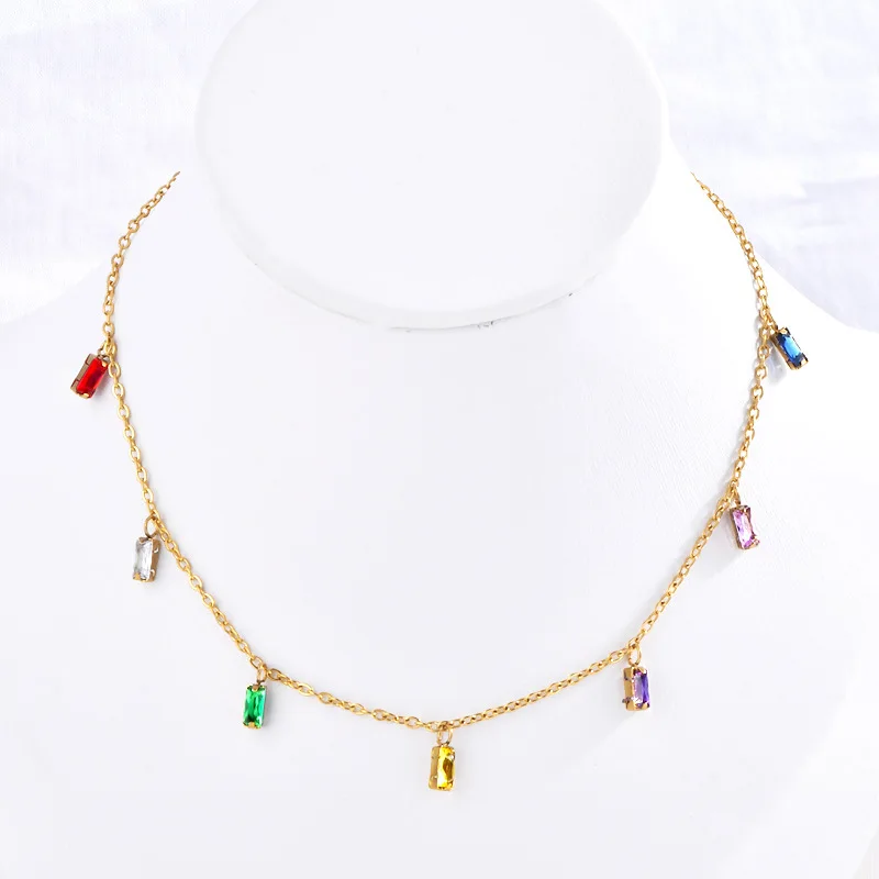 Colorful Square Zircon Crystal Pendant Necklaces Stainless Steel 18K Gold Plated Necklace For Women 
Colorful Square Zircon Crystal Pendant Necklaces Stainless Steel 18K Gold Plated Necklace For Women