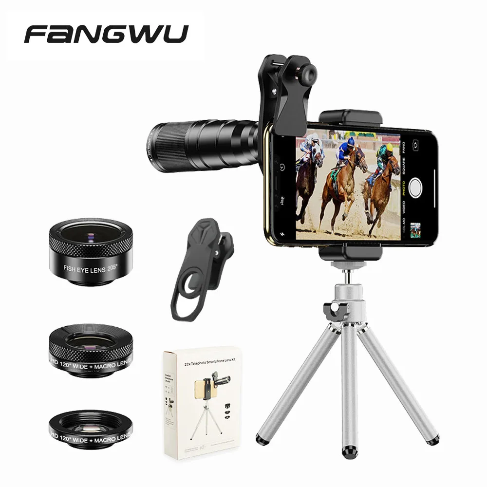 Apexel 22X Zoom Telephoto-Fisheye-Wide Angle+Macro Lens For Mobile Phone with Tripod