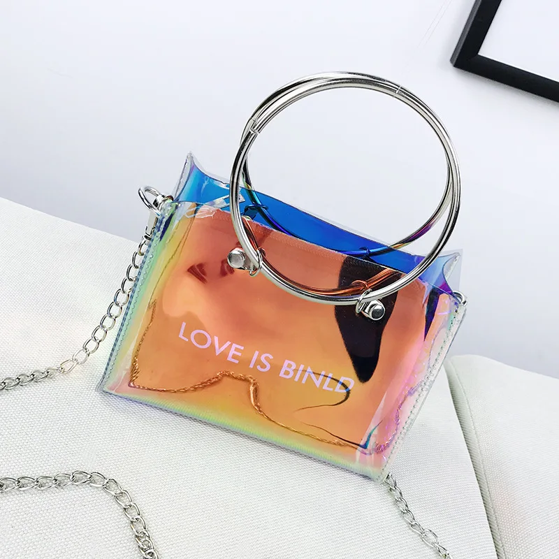 Wholesale glitter crossbody rainbow holographic girls purse clear transparent pvc women jelly purse
Wholesale glitter crossbody rainbow holographic girls purse clear transparent pvc women jelly purse