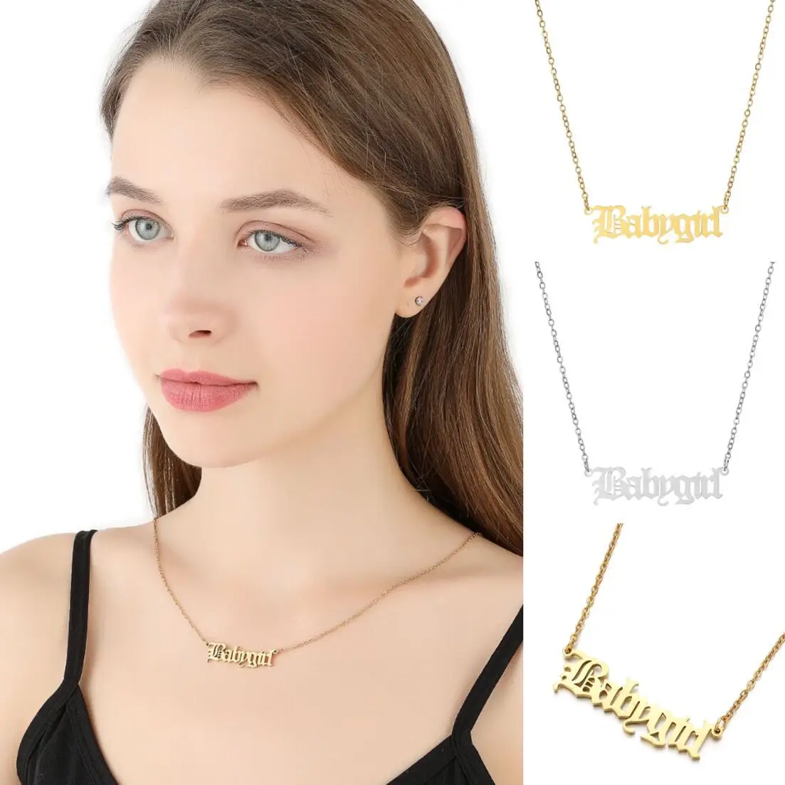 Fashion Hot Selling Stainless Steel Gold Metal Women Gold BABYGIRL Letter Pendant Jewelry Necklace For Girl, Gold ,silver,rose gold
Fashion Hot Selling Stainless Steel Gold Metal Women Gold BABYGIRL Letter Pendant Jewelry Necklace For Girl, Gold ,silver,rose gold