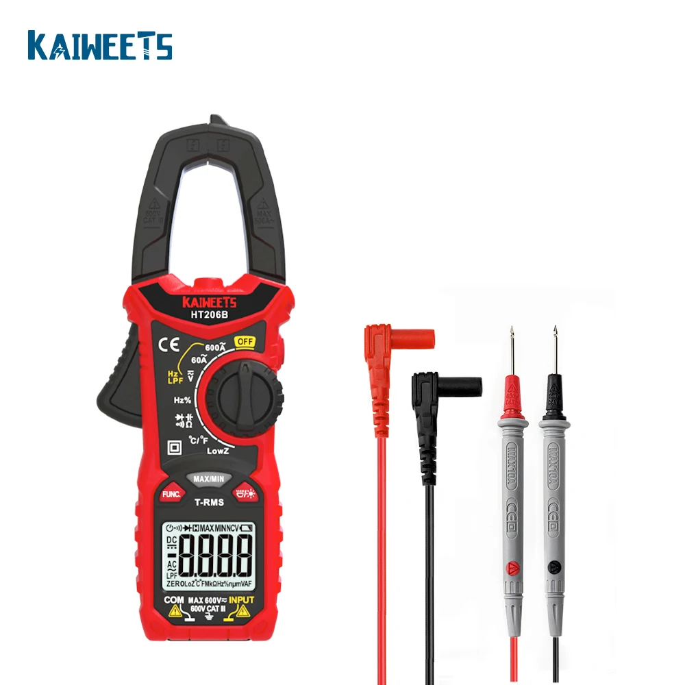 Kaiweets HT206B Multi-function clamp meter 600A 600V voltage current resistance test clamp meter
Kaiweets HT206B Multi-function clamp meter 600A 600V voltage current resistance test clamp meter