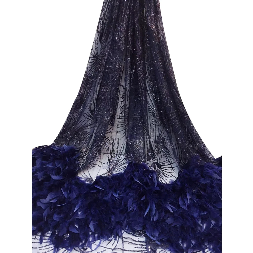 Beautifical african 3D net dress navy blue french fabric feather tulle ML44N459, Customized 
Beautifical african 3D net dress navy blue french fabric feather tulle ML44N459, Customized