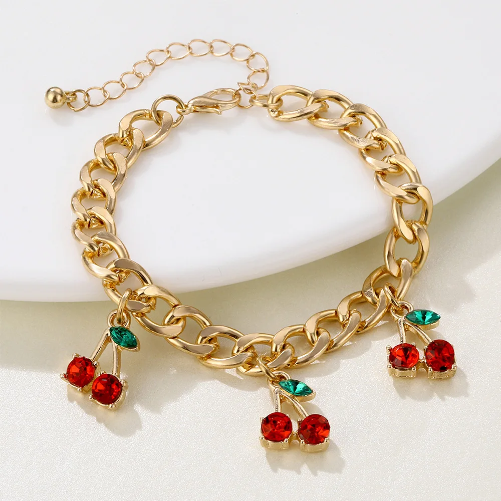 Korean Fashion Sweet Fruit Jewelry Gold Color Metal Chain Anklet Cute Crystal Red Rhinestone Cherry Bracelet Adjustable, 1 colors to choose
Korean Fashion Sweet Fruit Jewelry Gold Color Metal Chain Anklet Cute Crystal Red Rhinestone Cherry Bracelet Adjustable, 1 colors to choose