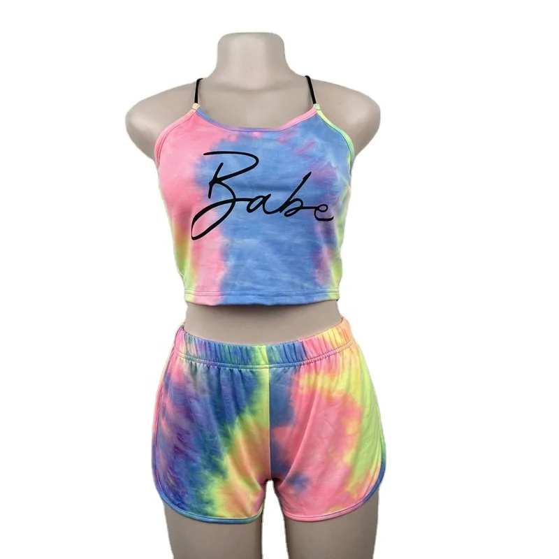 2022 Summer Letter Printing Tie Dye Shorts And T Shirt Set Gradient Color Two Piece Set Women Tie Dye 2 Piece Sleepwear Set, 5 colors
2022 Summer Letter Printing Tie Dye Shorts And T Shirt Set Gradient Color Two Piece Set Women Tie Dye 2 Piece Sleepwear Set, 5 colors