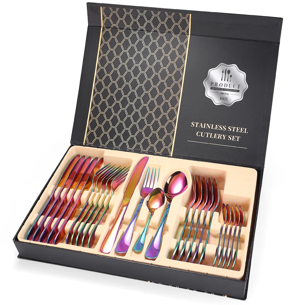 Amazon Hot Selling 24-piece Stainless Steel Cutlery Set Spoon Fork Tableware Gift Set for Kitchen
Amazon Hot Selling 24-piece Stainless Steel Cutlery Set Spoon Fork Tableware Gift Set for Kitchen
