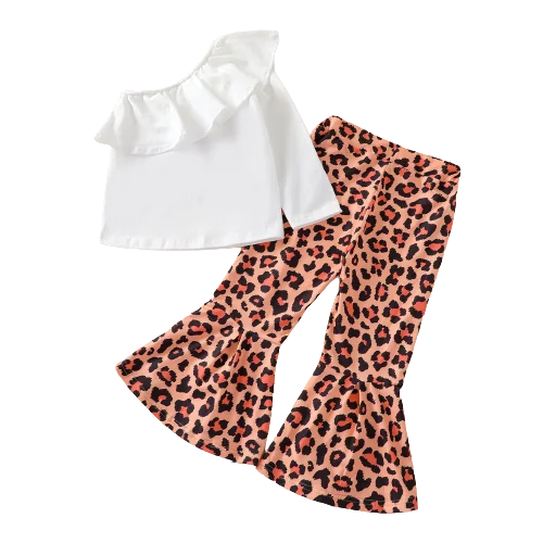 2021 Girls Clothes Set Autumn Ruffles One Shoulder White Tops Leopard Flare Pants 2PCS Set Toddler Kid Outfits
2021 Girls Clothes Set Autumn Ruffles One Shoulder White Tops Leopard Flare Pants 2PCS Set Toddler Kid Outfits
