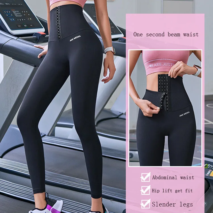 Women's 3-breasted hip and waist waist fitness pants high waist body building yoga exercise tights, Gray, black
Women's 3-breasted hip and waist waist fitness pants high waist body building yoga exercise tights, Gray, black