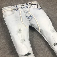 

Men Jeans Stretch Destroyed Ripped snow Paint point Button Fly jeans Fashion Ankle Zipper Skinny biker Jeans For Men pants