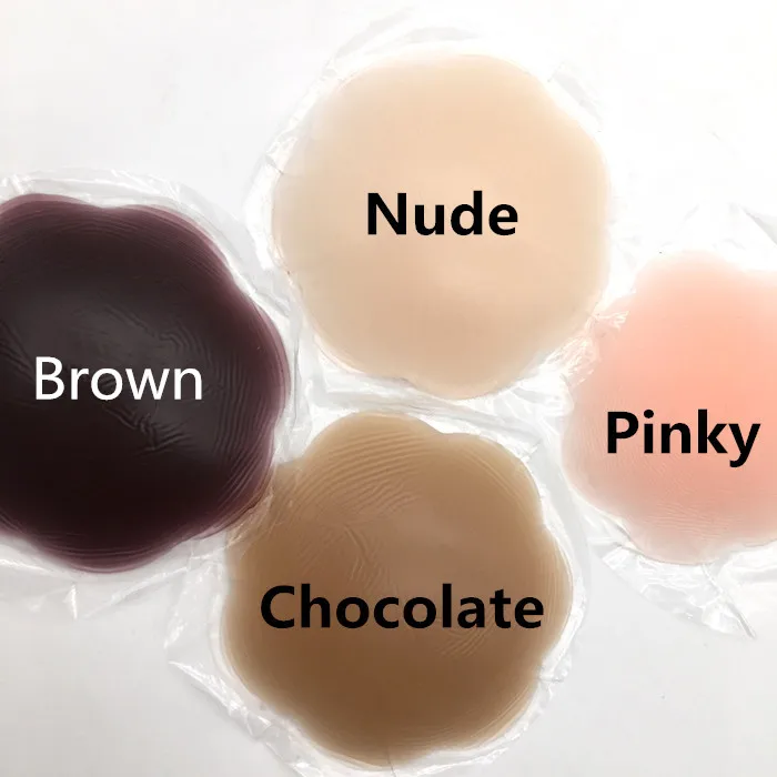 Breathable Round Petal Shape Pasties Reusable Nude Brown Coffee Pinky Color Waterproof Silicone