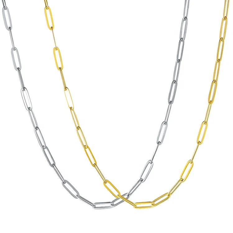

Minimalist Trendy 18K Gold Plated Stainless Steel Women Paperclip Chain Choker Necklace Jewelry Rectangle Link Chain Necklace