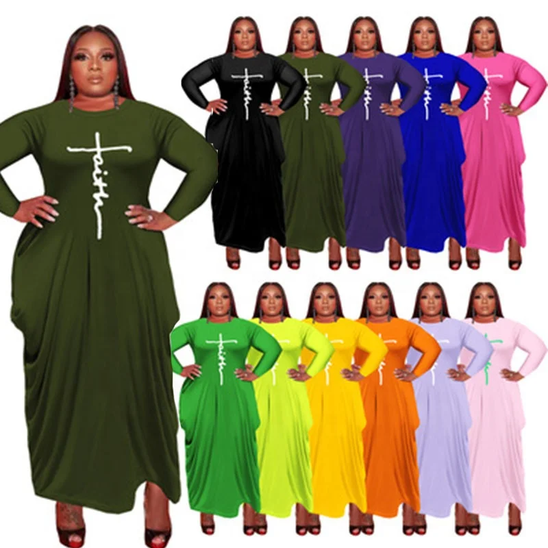 Women Fall Clothes 2021 Causal Loose Long Sleeve Faith Dress Long Maxi Plus Size Dresses with Pocket
Women Fall Clothes 2021 Causal Loose Long Sleeve Faith Dress Long Maxi Plus Size Dresses with Pocket