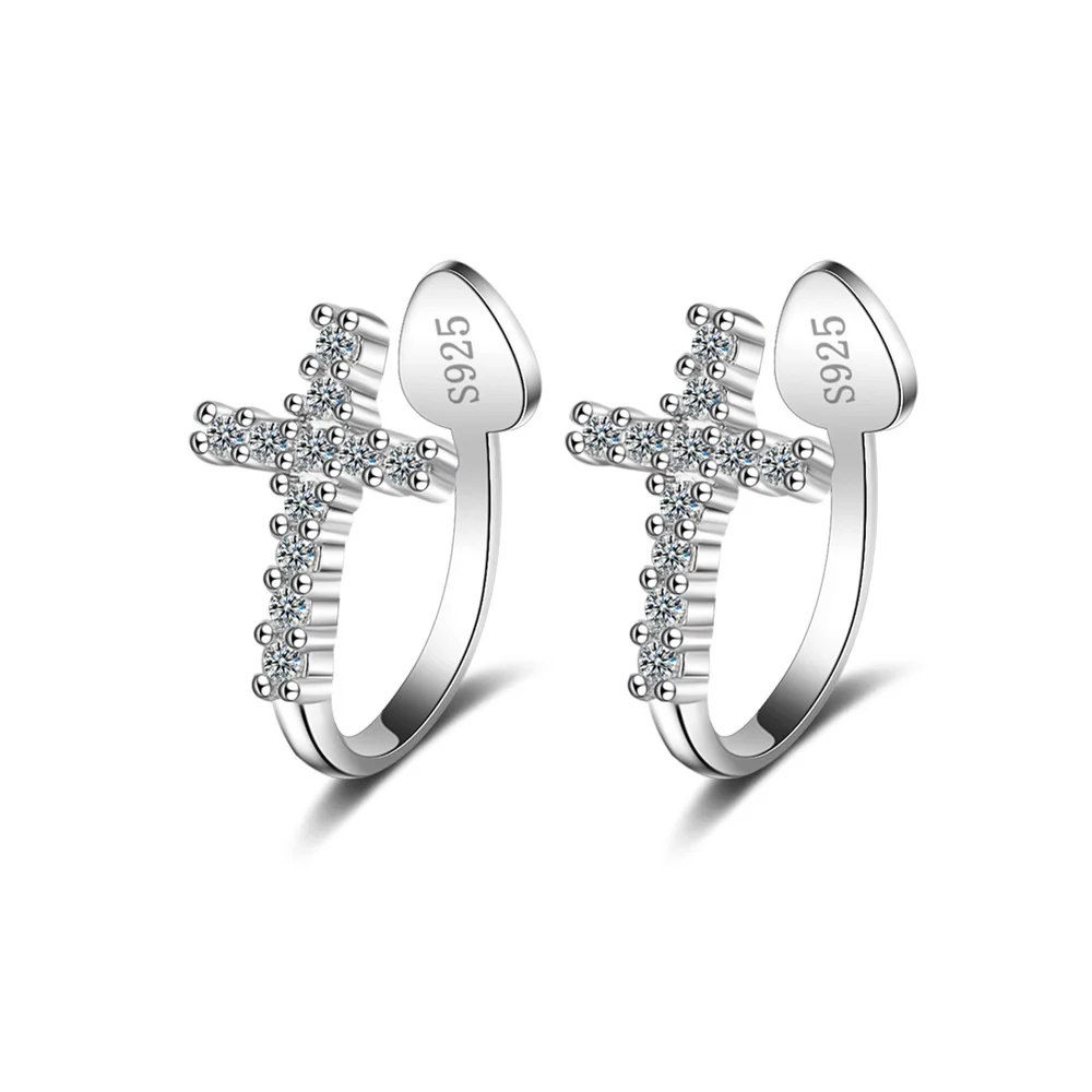 Korean style Cross Rhinestone Cuff Earrings Silver Color Cubic Zircon No Hole Ear clip Earrings For Girls Accessories
Korean style Cross Rhinestone Cuff Earrings Silver Color Cubic Zircon No Hole Ear clip Earrings For Girls Accessories