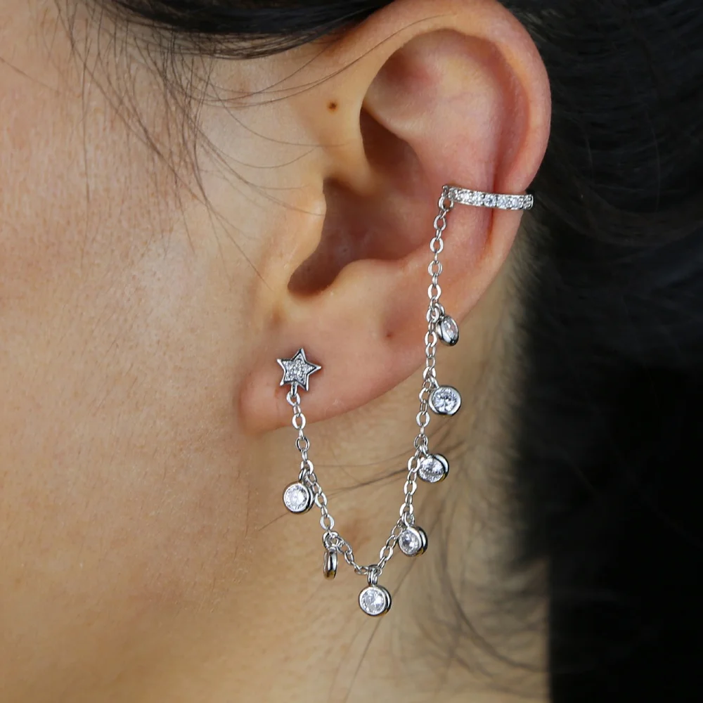 high quality Tassel chain drip cz star charm 1 piece earring cuff for women Romantic fashion link chain clip on earring
high quality Tassel chain drip cz star charm 1 piece earring cuff for women Romantic fashion link chain clip on earring