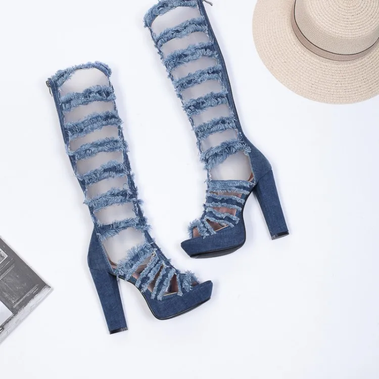Denim Women Long Boots Platform Summer Long Peep Toe Distressed Ripped Jeans Sexy High Heels Denim Boots Ladies With Strap
Denim Women Long Boots Platform Summer Long Peep Toe Distressed Ripped Jeans Sexy High Heels Denim Boots Ladies With Strap