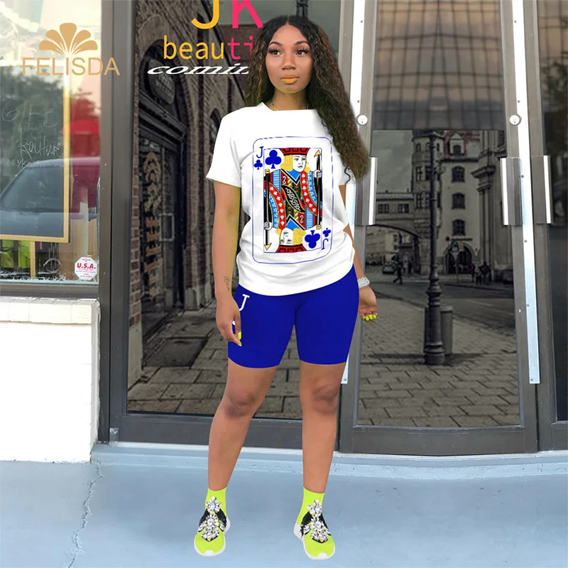 No MOQ Casual Poker Printed Women's Sports Suit Fashion Loose O Neck Short Sleeve Plus Size T-shirts And Shorts Two Piece Set
No MOQ Casual Poker Printed Women's Sports Suit Fashion Loose O Neck Short Sleeve Plus Size T-shirts And Shorts Two Piece Set