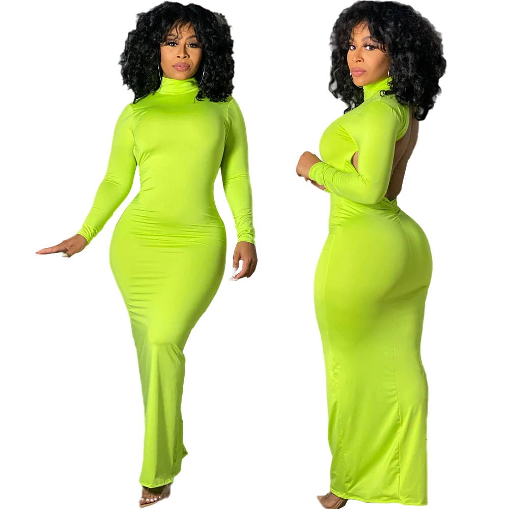 F21586A ready to ship hot style long sleeves and high necklines and hollowed-out backless women fitted dresses, Green
F21586A ready to ship hot style long sleeves and high necklines and hollowed-out backless women fitted dresses, Green