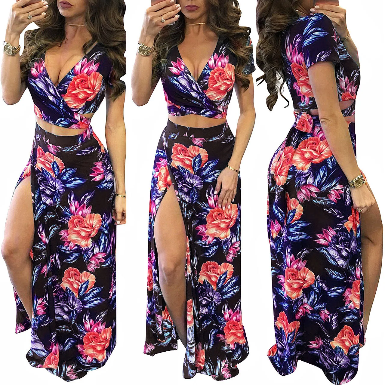 2020 Hot sale Fashion Elegant Printed Long Dress And V-neck short sleeves Two Piece Set
2020 Hot sale Fashion Elegant Printed Long Dress And V-neck short sleeves Two Piece Set