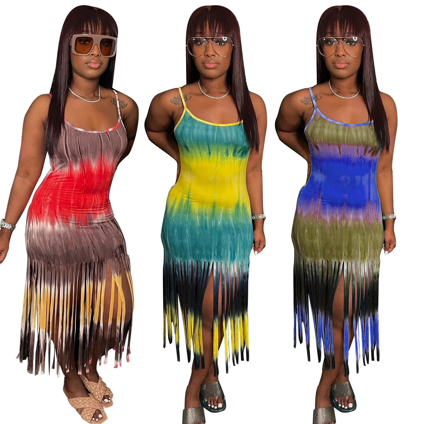 High Quality Tie Dyed Printed Tassel Suspender Dress Women Sexy Long Skirt, 3 colors
High Quality Tie Dyed Printed Tassel Suspender Dress Women Sexy Long Skirt, 3 colors
