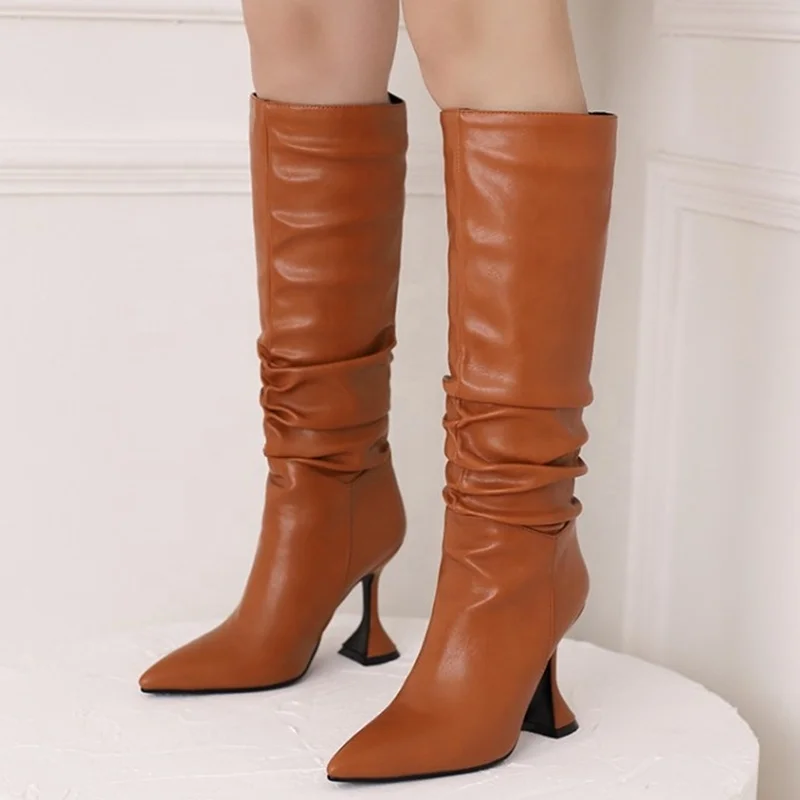 Simple Pleated Style Solid Pointed toe Kitten Heel Knee High Boots for Girls Work School Boots Short Slip on Big Size 43, Black green orange beige
Simple Pleated Style Solid Pointed toe Kitten Heel Knee High Boots for Girls Work School Boots Short Slip on Big Size 43, Black green orange beige