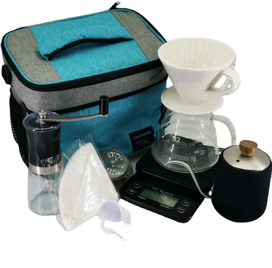 Travelling pour over coffee v60 set 18/10 stainless steel coffee kettle pot manual grinder ceramic coffee dripper set
Travelling pour over coffee v60 set 18/10 stainless steel coffee kettle pot manual grinder ceramic coffee dripper set