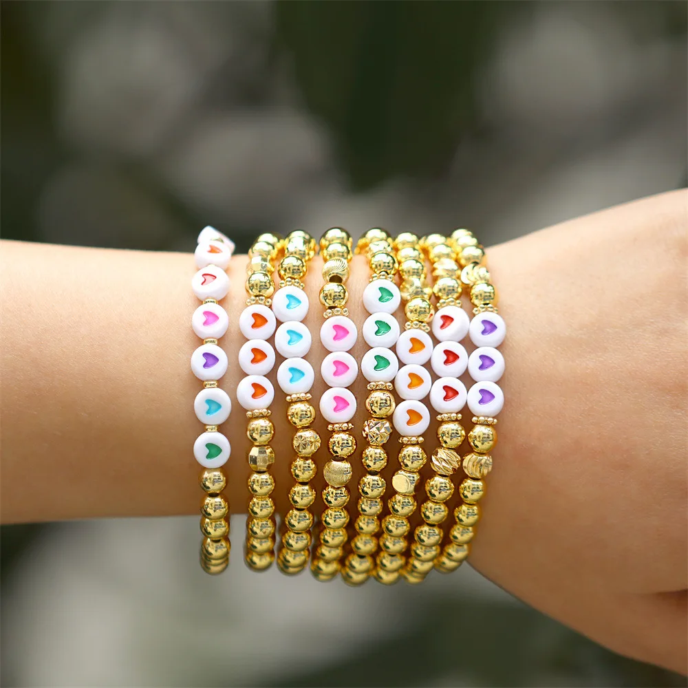 Wholesale 18k Gold Plated Metal Beaded Enamel Heart Stretch Bracelet Love Heart Shaped Resin Bracelet
Wholesale 18k Gold Plated Metal Beaded Enamel Heart Stretch Bracelet Love Heart Shaped Resin Bracelet