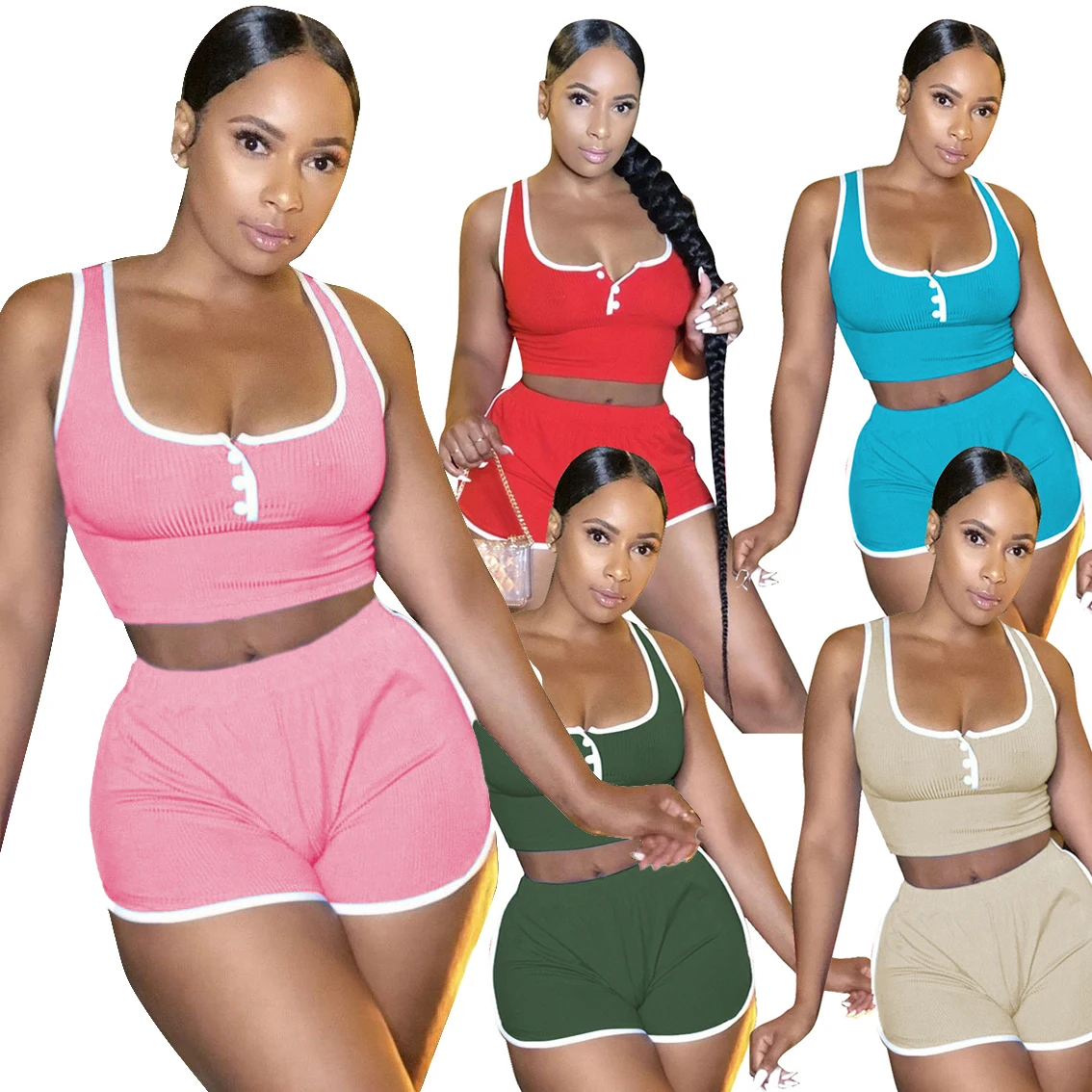 Summer ribbed womans yoga shorts and crop top plus size two piece biker women short set 2021
Summer ribbed womans yoga shorts and crop top plus size two piece biker women short set 2021