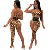9S03434 brand new autumn asymmetrical sleeve tiger print Bodycon Sexy Women Jumpsuits And Rompers