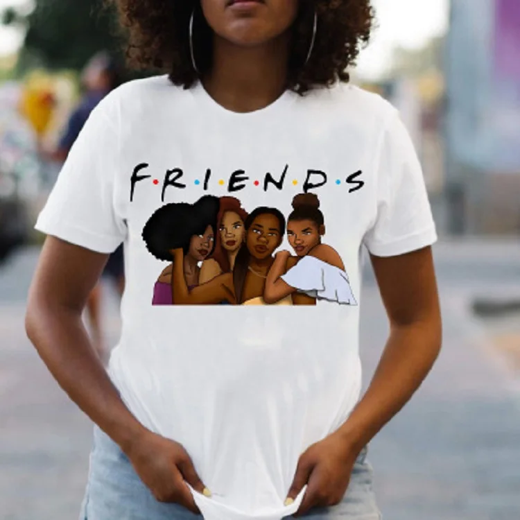 2021 fashion women's white printed T-shirt black girl character printed short-sleeved t-shirt
2021 fashion women's white printed T-shirt black girl character printed short-sleeved t-shirt