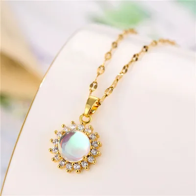 Dainty 18K Gold Plated Sunflower Pendant Necklace Moon Stone Micro Zircon Sunflower Necklace
Dainty 18K Gold Plated Sunflower Pendant Necklace Moon Stone Micro Zircon Sunflower Necklace