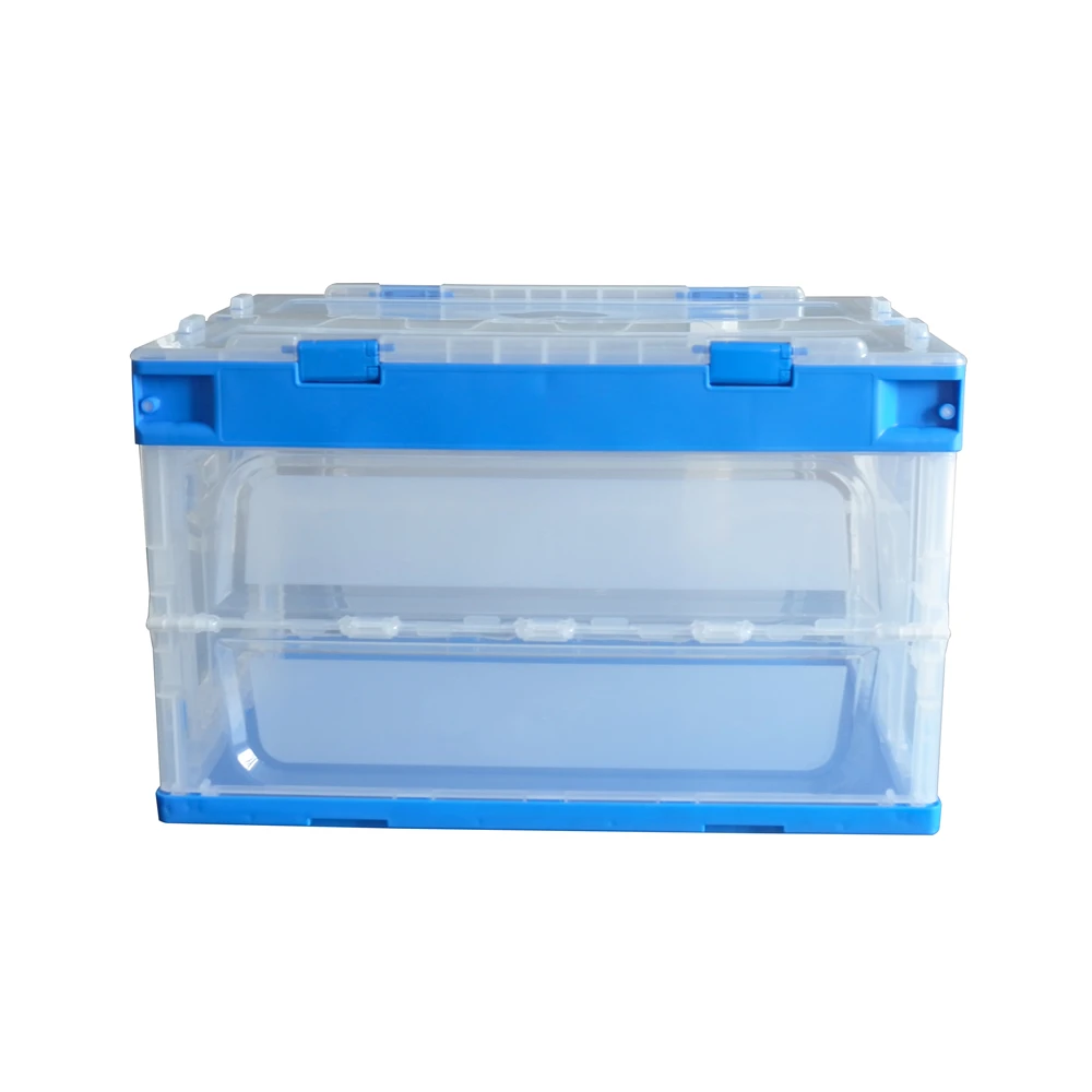 50 Litres front open folding Plastic material collapsible container box with lid, Blue
50 Litres front open folding Plastic material collapsible container box with lid, Blue
