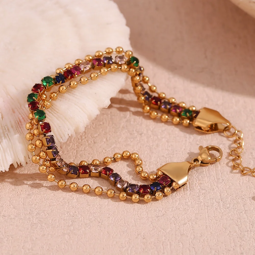 Crystal Rhinestone Colorful Bead Bracelet Gold Plated Jewelry Stainless Steel Bracelet
Crystal Rhinestone Colorful Bead Bracelet Gold Plated Jewelry Stainless Steel Bracelet