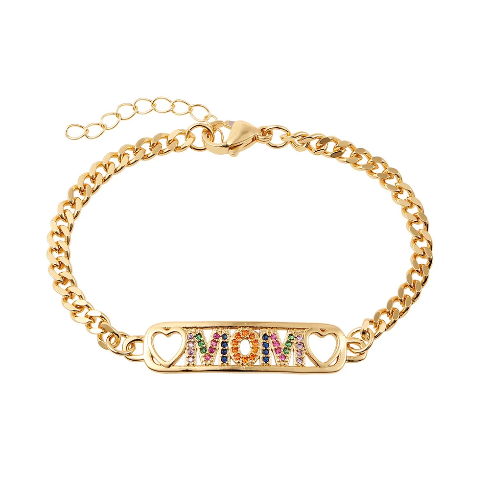 Hot Selling Real 18k Gold Plated Link Chain Love Heart Mom Bracelet Rainbow Cubic Zirconia Mom Bracelet for Mother's Day
Hot Selling Real 18k Gold Plated Link Chain Love Heart Mom Bracelet Rainbow Cubic Zirconia Mom Bracelet for Mother's Day