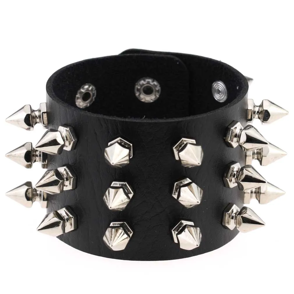 

Metal Studded Spikes Snap Button Bracelet Wristband Faux Leather Rivet Goth Punk Rock Biker Bangle, More than 10 colors