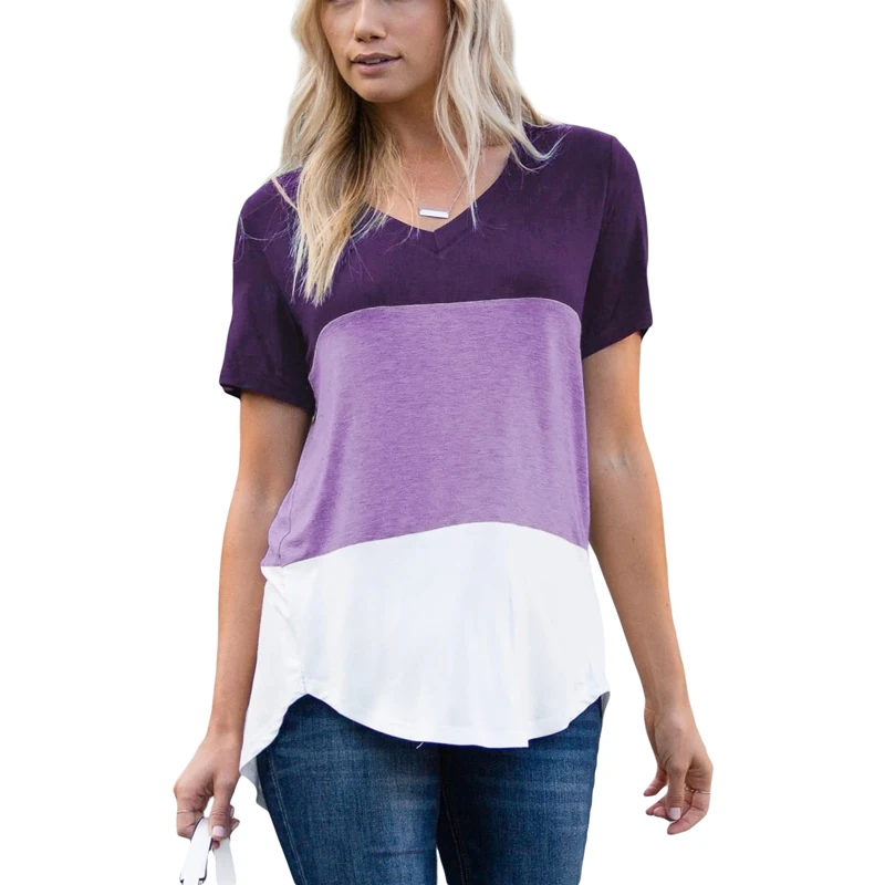 Custom Fashion Casual Summer Short Sleeve V Neck Cotton Color Block Latest Design Ladies Tops
Custom Fashion Casual Summer Short Sleeve V Neck Cotton Color Block Latest Design Ladies Tops