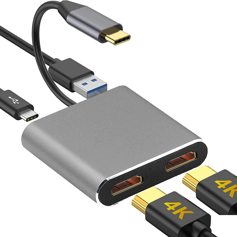 Portable 4 in 1 Type C To Dual HDMI Adapter 4K 60HZ USB 3.0 Hub Multiport Adapter Converter USB-C Hub Adapter USB C HDMI
Portable 4 in 1 Type C To Dual HDMI Adapter 4K 60HZ USB 3.0 Hub Multiport Adapter Converter USB-C Hub Adapter USB C HDMI