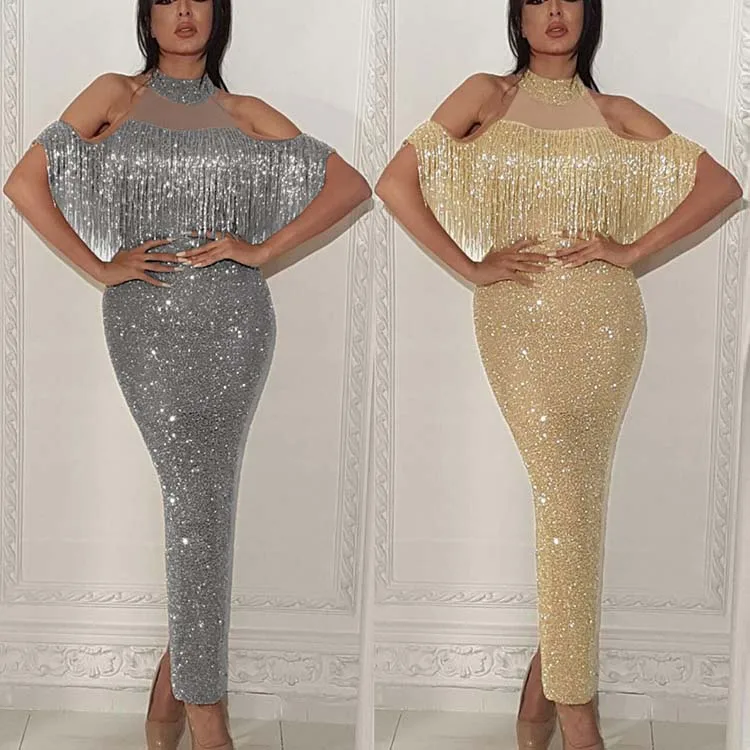 2021 Fashion Split Tassel Hanging Neck Strapless Gold Silver Grey Maxi Long Dresses Women Party Evening
2021 Fashion Split Tassel Hanging Neck Strapless Gold Silver Grey Maxi Long Dresses Women Party Evening