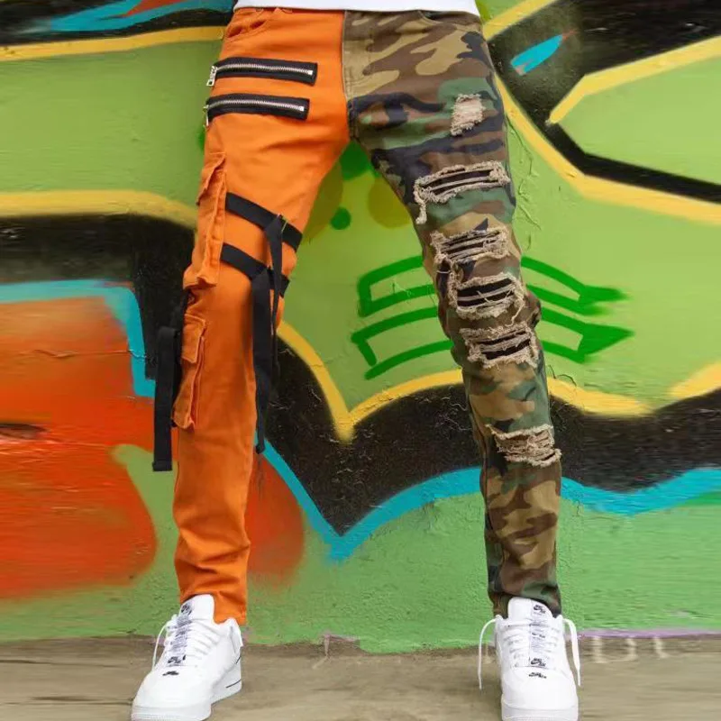 Hot selling fashion men jeans trouser straight camouflage patchwork with ribbons ripped cargo mens skinny jeans, Picture
Hot selling fashion men jeans trouser straight camouflage patchwork with ribbons ripped cargo mens skinny jeans, Picture