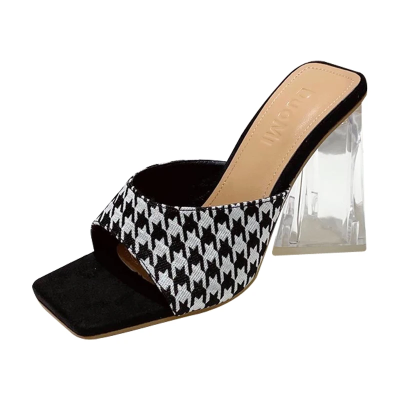 B029-1 ladies summer sandals 2022 hot popular high heel crystal square heel plaid sandals lady fashion slippers designer heels, Black green
B029-1 ladies summer sandals 2022 hot popular high heel crystal square heel plaid sandals lady fashion slippers designer heels, Black green