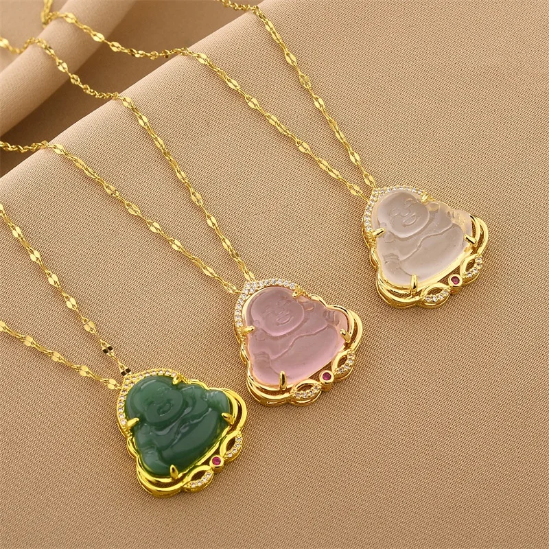 Gold Plated Jade Buddha Pendant Necklace Stainless Steel Necklace Women Feng Shui Necklace
Gold Plated Jade Buddha Pendant Necklace Stainless Steel Necklace Women Feng Shui Necklace