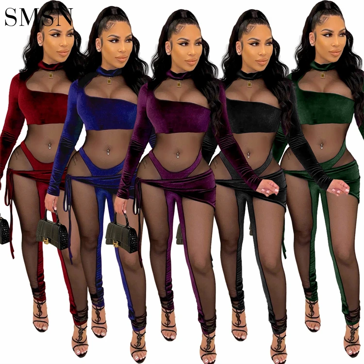 Hot Sale Korean Velvet Patchwork Bandage Long Sleeve See Through Jumpsuit Mesh Sexy Sheer Jumpsuit
Hot Sale Korean Velvet Patchwork Bandage Long Sleeve See Through Jumpsuit Mesh Sexy Sheer Jumpsuit