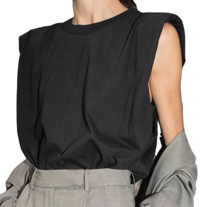 2021 sleeveless shoulder pads loose fit slim temperament T-shirt vest women summer shirts women casual
2021 sleeveless shoulder pads loose fit slim temperament T-shirt vest women summer shirts women casual