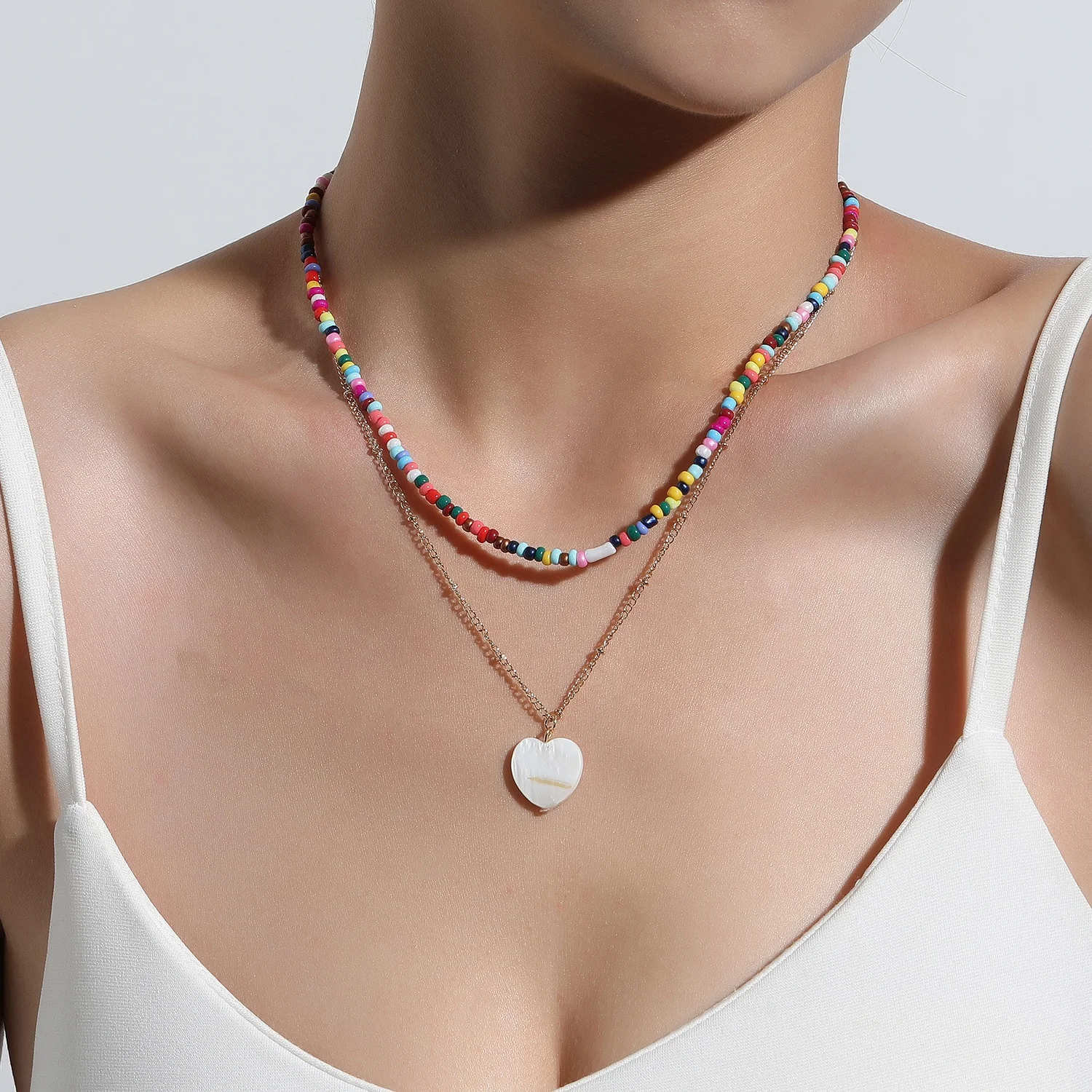 Europe And America Popular Jewelry Women Fashion Colorful Seed Bead Heart Shell Layer Necklace
Europe And America Popular Jewelry Women Fashion Colorful Seed Bead Heart Shell Layer Necklace