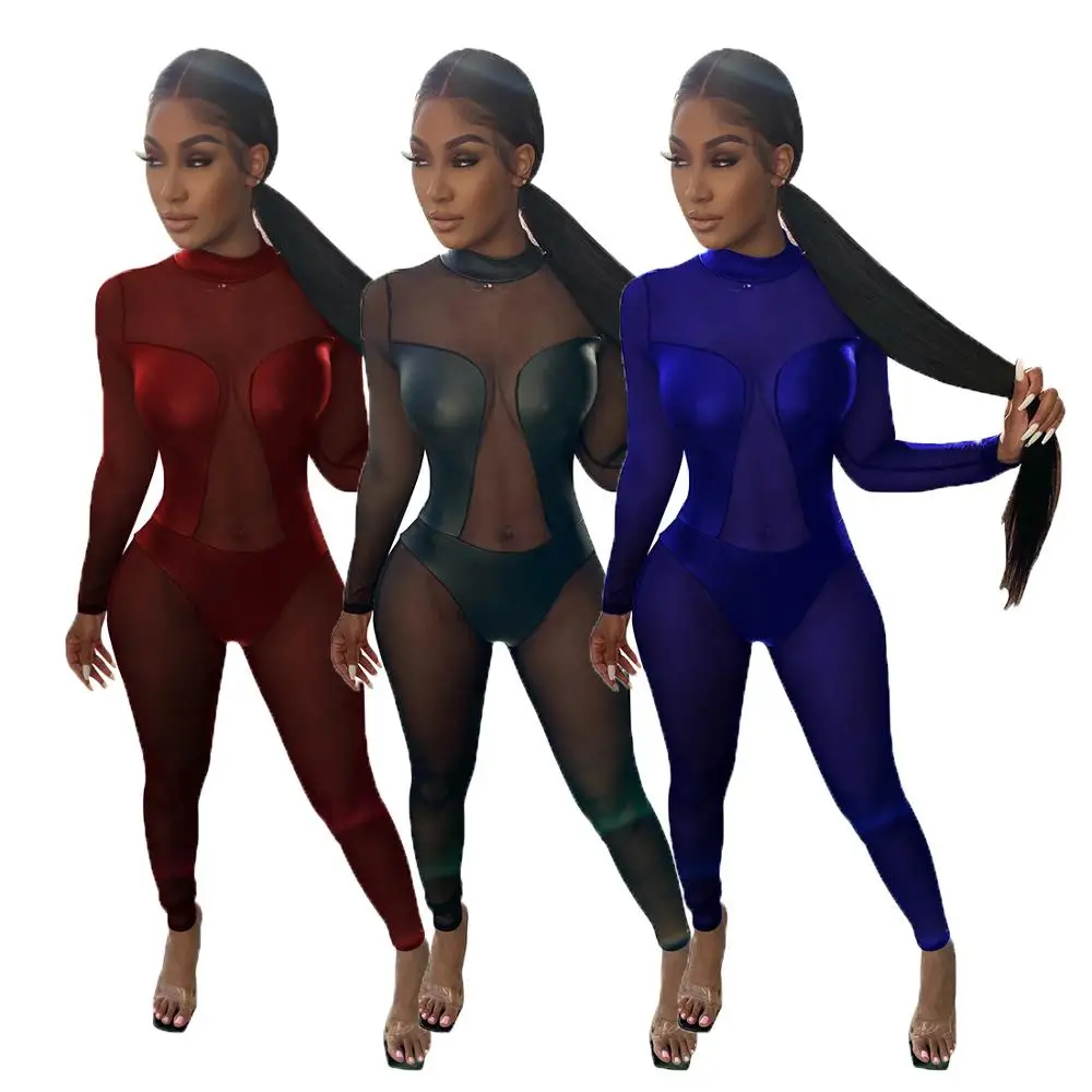 EB-20121639 Club Sexy Jumpsuit Womens PU Mesh Patchwork Bodycon Long Jumpsuit Party Rompers for Women
EB-20121639 Club Sexy Jumpsuit Womens PU Mesh Patchwork Bodycon Long Jumpsuit Party Rompers for Women