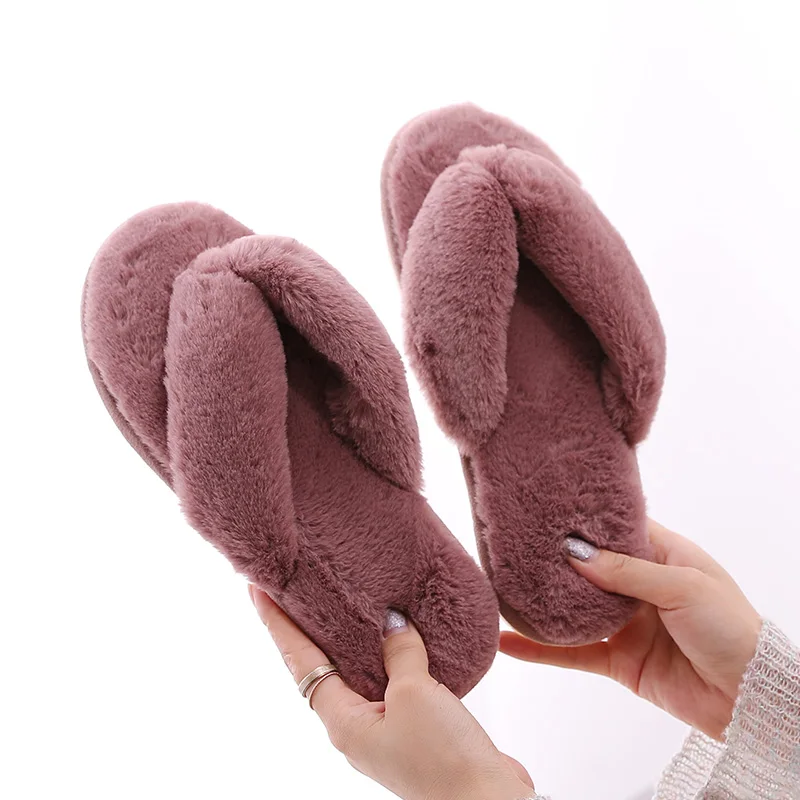 

Women Winter Fluffy Strap Flip-Flop Warm Indoor Non-Slip Fluffy Slides Comfy House Slippers, Solid color