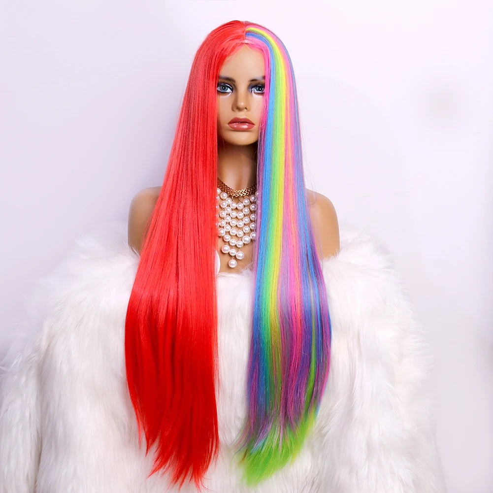 Red Colorful Rainbow Synthetic Lace Wig Glueless Heat Resistant Hair Long Straight Halloween Lace Wig Nickiminaj Hairstyle
Red Colorful Rainbow Synthetic Lace Wig Glueless Heat Resistant Hair Long Straight Halloween Lace Wig Nickiminaj Hairstyle