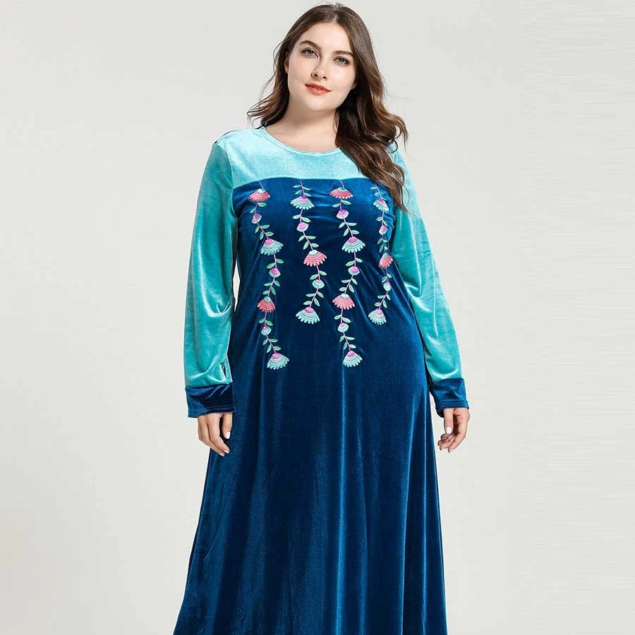 Autumn and winter fashion and dignified dress floral embroidery casual loose large size gold velvet Muslim worship service, Picture
Autumn and winter fashion and dignified dress floral embroidery casual loose large size gold velvet Muslim worship service, Picture