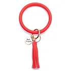 Wholesale personalised custom vantage red wrist round leather bangle keychain with tassel