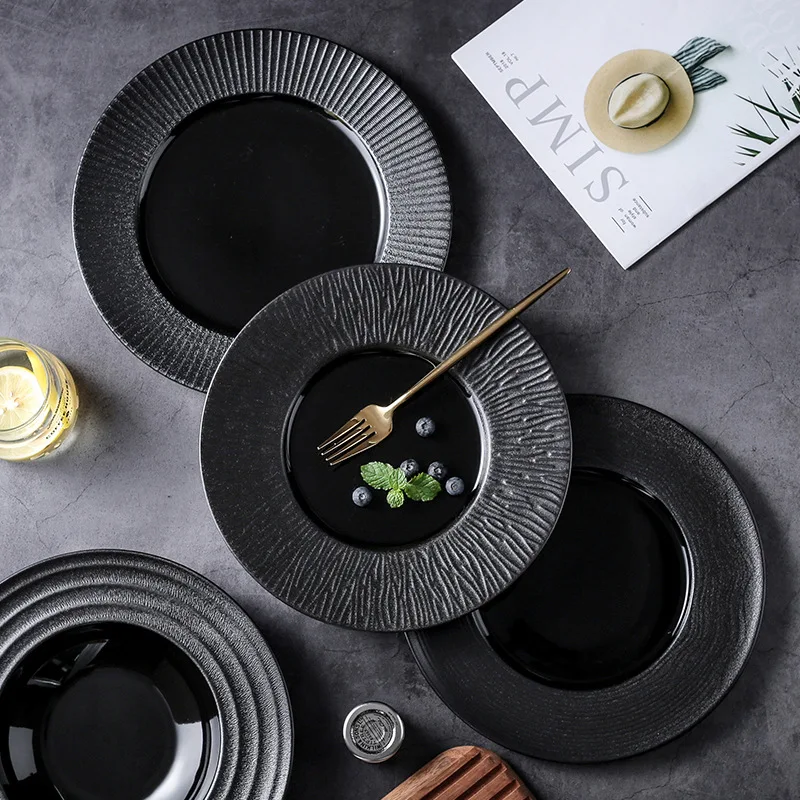 Hotel restaurant ceramic steak plate thick soup straw hat bowl simple western flat plate, Black
Hotel restaurant ceramic steak plate thick soup straw hat bowl simple western flat plate, Black