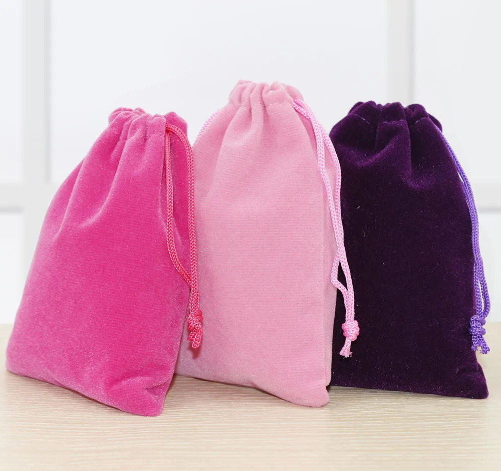 custom printed logo small drawstring bag velvet jewelry pouch
