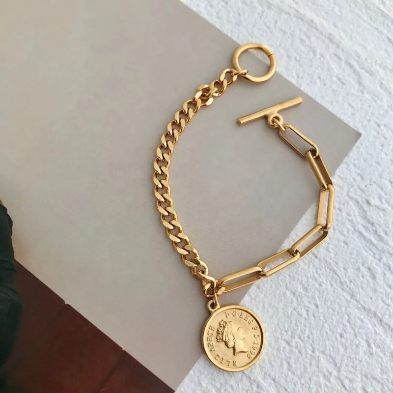 18K Gold Plated Coin Charm Bracelet Stainless Steel Bracelet Stylish Fashion Jewelry Wholesale
18K Gold Plated Coin Charm Bracelet Stainless Steel Bracelet Stylish Fashion Jewelry Wholesale
